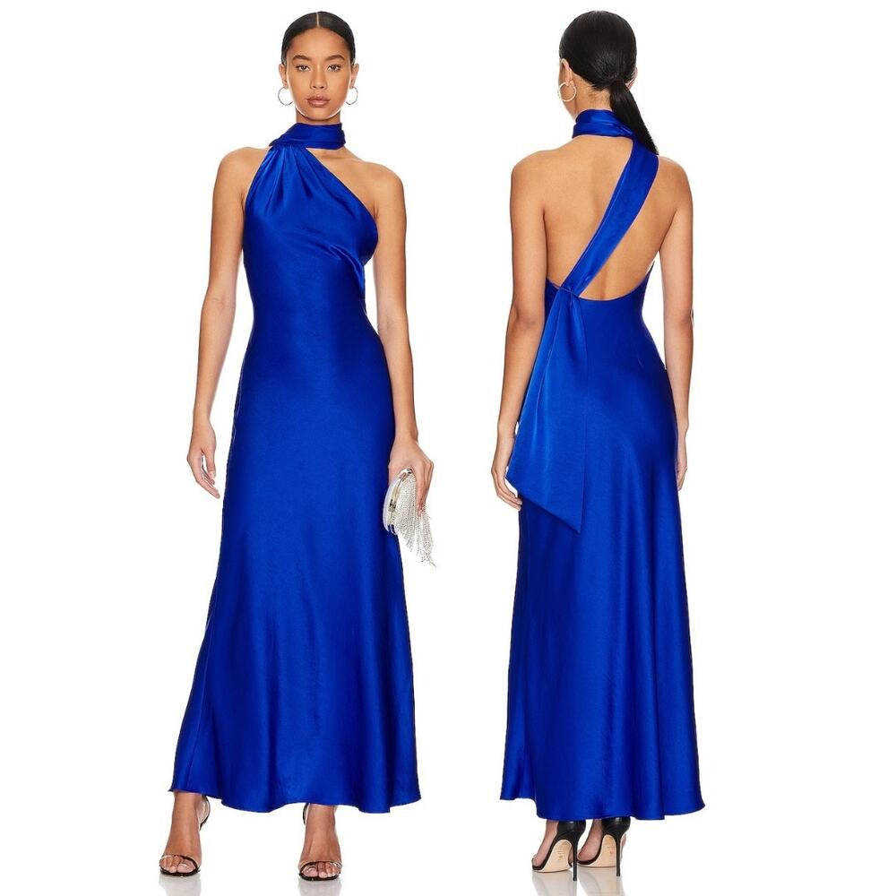 MISHA Alastair Satin Gown Maxi Scarf Gala Formal Prom Party Wedding Guest Hoco 4